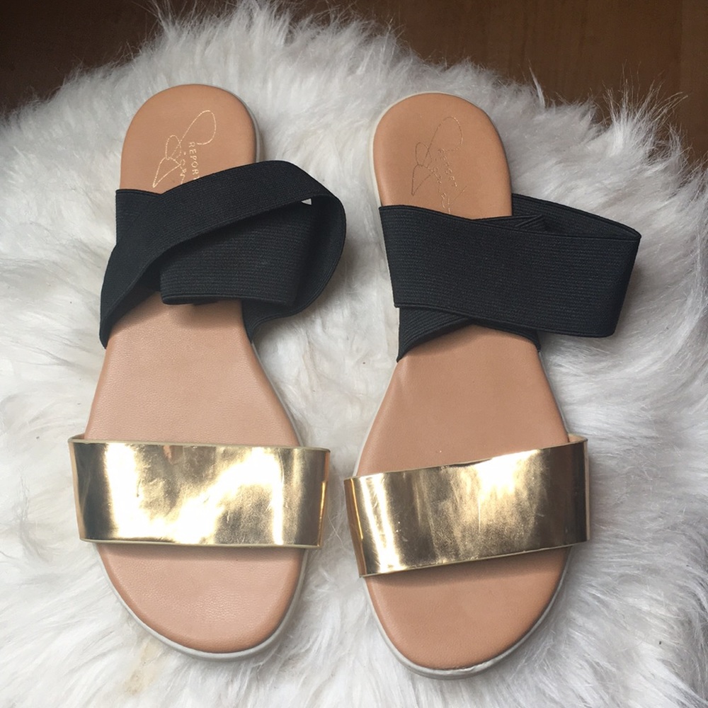 Black and gold sandals
